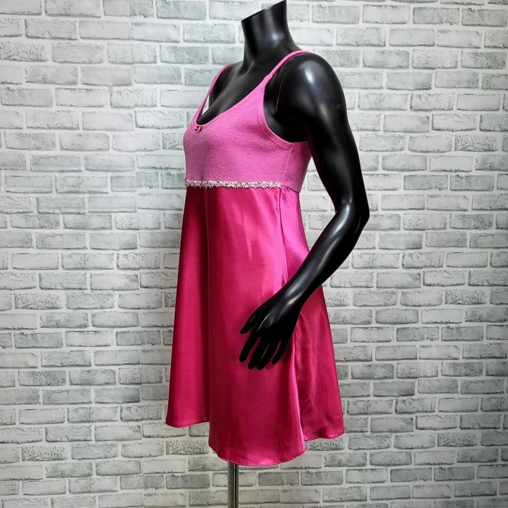 Vintage 90s Hummingbird Intimates S Pink Satin Knit Chemise Nightgown NWT USA - Picture 5 of 9